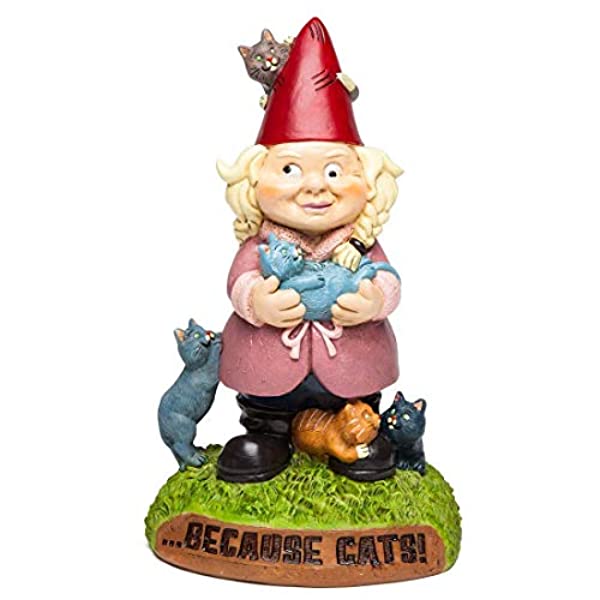 BigMouth Inc. BMGA-0013 Crazy Cat Lady Garden Gnome - Funny Weatherproof Garden Decoration, Makes a Great Gag Gift - 9" Tall