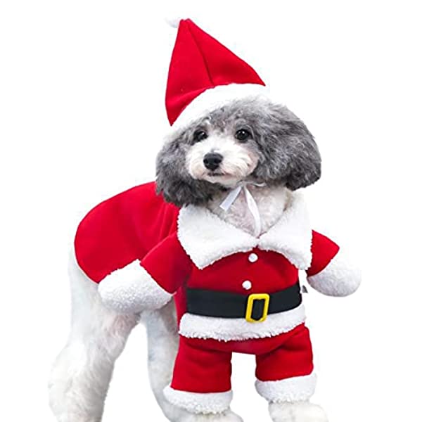 Funny Christmas Dog Clothes, Dog Pet Cosplay Costume Santa Claus Dog Clothes Suit Santa Hat, Christmas Party Dress up Winter Clothes for Dog Cat, S
