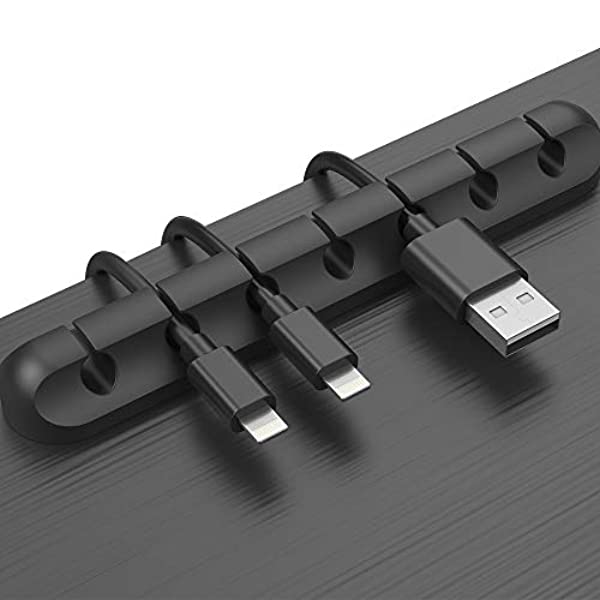 Cable Clips Cord Management Organizer, 3 Packs Adhesive Hooks, Wire Cord Holder Power Cords Charging Accessory Cables, Mouse Cable, PC, Office Home (7, 5 and 3 Slots) (Black)