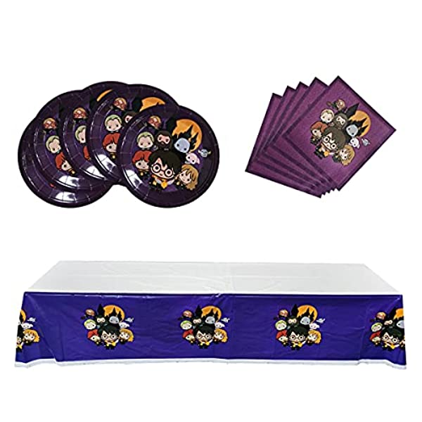 Party Supplies for Harry Potter, 20 plates, 20 napkins and 1 tablecloth, Magical Wizard themed birthday party decoration