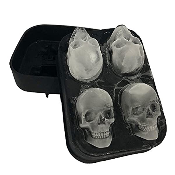Stritra - 3D Skull Silicone Jello Ice Mold Flexible Cube Maker Tray for Halloween and Christmas Party. Best for Whiskey and Cocktails